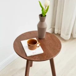 Solid Wood Round Side Table - Small Side Table,Coffee Table,Suitable For Living Room Bedroom And Balcony, 100% Natural Solid Oak Easy To Assemble