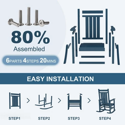 Outdoor HDPE Rocking Chairs – Oversized All-Weather Patio Rockers – Heavy Duty 350lb Capacity, Anti-Rollover Design (Blue) 3 Outdoor HDPE Rocking Chairs – Oversized All-Weather Patio Rockers – Heavy Duty 350lb Capacity, Anti-Rollover Design (Blue) - Image 3