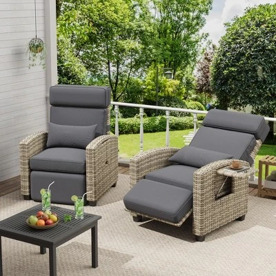 Outdoor Recliner Chair With Cushion/Side Table, Patio Reclining Chairs With Adjustable Back And Footrest, Garden Lounge Furniture 6 Outdoor Recliner Chair With Cushion/Side Table, Patio Reclining Chairs With Adjustable Back And Footrest, Garden Lounge Furniture - Image 6