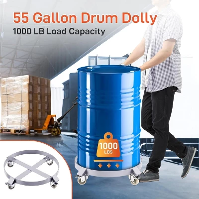 Heavy-Duty 55 Gallon Drum Dolly - 1000lb Capacity Steel Barrel Caddy With 4 Swivel Casters 2 Heavy-Duty 55 Gallon Drum Dolly - 1000lb Capacity Steel Barrel Caddy With 4 Swivel Casters - Image 2