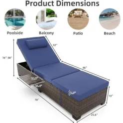 Outdoor Patio Chaise Lounge Chairs Set Of 2, PE Rattan Wicker Pool Garden Lounger With Adjustable Backrest, Cushion, Cup Holder, Brown-Blue -Garvee Sales GUEST 1ad8f7ec 3db1 4b10 997a 5c035e2d8e63