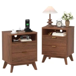 Modern Bedroom Nightstand With 2 Drawers, Wooden Sofa Side Table With Storage, Accent Bedside Table For Small Space, Narrow End Table -Garvee Sales GUEST 1afcd2b3 2dce 481e a39e ca673768a14b