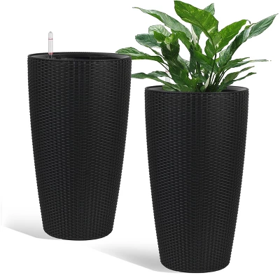 Imitation Rattan Design Planter Indoor Or Outdoor Porch Patio Made From Plastic Concrete With Drainage Holes Modern Decor For, Flowers 5 Imitation Rattan Design Planter Indoor Or Outdoor Porch Patio Made From Plastic Concrete With Drainage Holes Modern Decor For, Flowers - Image 5