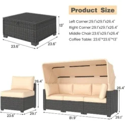 Garvee Outdoor Daybed With Canopy,6 Pieces Patio Furniture Sets Adjustable Backrest PE Gradient Wicker Sectional Furniture Set 9 Garvee Outdoor Daybed With Canopy,6 Pieces Patio Furniture Sets Adjustable Backrest PE Gradient Wicker Sectional Furniture Set -Garvee Sales GUEST 1c4116d7 7b20 478f 841e 43a9906cd5f8