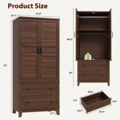 Armoire Wardrobe Closet With 2 Drawers,72" Wooden Tall Clothing Wardrobe Cabinet With Hanging Rod, Armoire With Doors Adjustable Shelves For Bedroom 12 Armoire Wardrobe Closet With 2 Drawers,72" Wooden Tall Clothing Wardrobe Cabinet With Hanging Rod, Armoire With Doors Adjustable Shelves For Bedroom -Garvee Sales GUEST 1c47ee6c 084a 4f4f bbd7 47367891a263