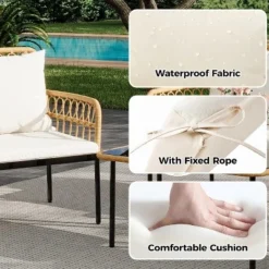 4-Piece Outdoor Patio Furniture Set, All-Weather PE Rattan Wicker Loveseat & Chairs With Glass Coffee Table & Steel Frame, Boho Conversation Set 11 4-Piece Outdoor Patio Furniture Set, All-Weather PE Rattan Wicker Loveseat & Chairs With Glass Coffee Table & Steel Frame, Boho Conversation Set -Garvee Sales GUEST 1c4a04a4 0bd5 4a57 ae64 532c1878649e