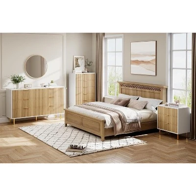 Dresser, Modern 5 Drawer Dresser For Bedroom With Gold Handle And Large Drawer, Wood Double Chest Of Drawers And Storage Organizer For Living Room 6 Dresser, Modern 5 Drawer Dresser For Bedroom With Gold Handle And Large Drawer, Wood Double Chest Of Drawers And Storage Organizer For Living Room - Image 6