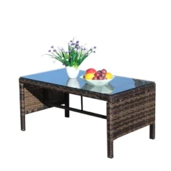 Outdoor Wicker Coffee Table, Rattan Side Table With Tempered Glass Top, Patio Furniture Garden Coffee Table For Balcony Garden Backyard Poolside -Garvee Sales GUEST 1c7ff2bc 6b3b 4f6f 8de6 35d399f7da0b