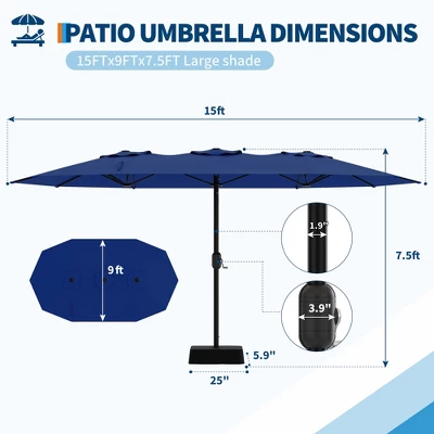 Outdoor Double-Sided Rectangle Market Umbrella, 15FT Large Patio Umbrellas With Base Included, Double-Topped Patio Umbrella For Poolside Lawn Backyard 3 Outdoor Double-Sided Rectangle Market Umbrella, 15FT Large Patio Umbrellas With Base Included, Double-Topped Patio Umbrella For Poolside Lawn Backyard - Image 3