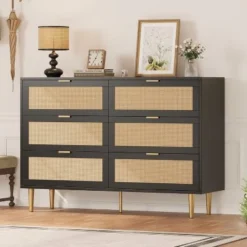 Rattan 6 Drawer Dresser, Wide Double Dresser With Gold Handles & Legs, Modern Chest With Large Storage For Bedroom Or Living Room 15 Rattan 6 Drawer Dresser, Wide Double Dresser With Gold Handles & Legs, Modern Chest With Large Storage For Bedroom Or Living Room -Garvee Sales GUEST 1d33062a f511 46d4 a98d 87c31cc1dc23