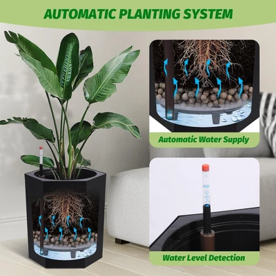 16 Inch Tall Planters Set Of 2, Self Watering Pots With Water Level Monitor, Bottom Wheels And Drainage Hole, Outdoor & Indoor Plant Pots For Patio 2 16 Inch Tall Planters Set Of 2, Self Watering Pots With Water Level Monitor, Bottom Wheels And Drainage Hole, Outdoor & Indoor Plant Pots For Patio - Image 2