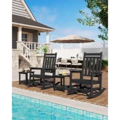 HDPE Outdoor Patio Adirondack Rocking Chairs Set