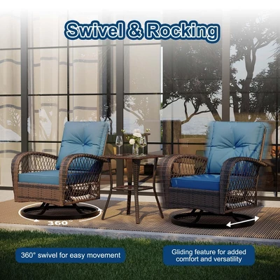 3 Pieces Patio Wicker Glider Chairs, Outdoor Swivel Rockers Patio Chairs Set Of 2 With Thickened Cushions And Glass Coffee Table 2 3 Pieces Patio Wicker Glider Chairs, Outdoor Swivel Rockers Patio Chairs Set Of 2 With Thickened Cushions And Glass Coffee Table - Image 2