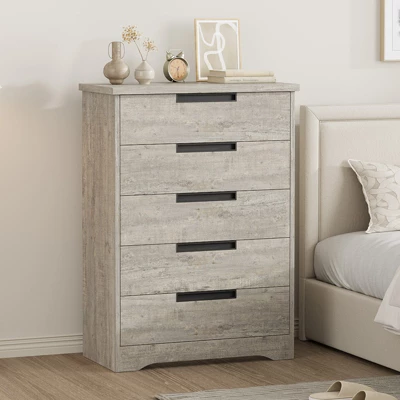 5 Drawer Dresser For Bedroom, Dresser Chest Of Drawers With Embedded Handles Design, Wooden Dresser Organizer For Living Room, Nursery, Hallway 7 5 Drawer Dresser For Bedroom, Dresser Chest Of Drawers With Embedded Handles Design, Wooden Dresser Organizer For Living Room, Nursery, Hallway - Image 7