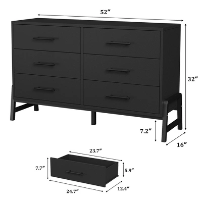 Garvee 6 Dresser For Bedroom, 52" Wide Drawer With Large Storage Space, Freestanding Wooden Closet Storage Dresser Chest For Bedroom 2 Garvee 6 Dresser For Bedroom, 52" Wide Drawer With Large Storage Space, Freestanding Wooden Closet Storage Dresser Chest For Bedroom - Image 2
