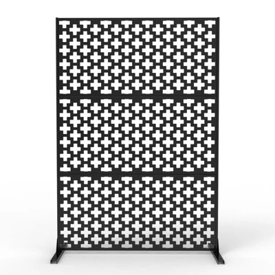 Metal Privacy Screen Outdoor 71"x47", Freestanding Decorative Privacy Fence Panel For Patio, Balcony, Deck, Garden, Indoor, Black Traditional 4 Metal Privacy Screen Outdoor 71"x47", Freestanding Decorative Privacy Fence Panel For Patio, Balcony, Deck, Garden, Indoor, Black Traditional - Image 4