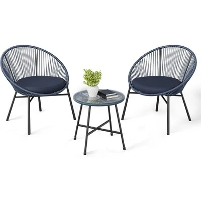3 Pieces Outdoor Acapulco Chair Patio Bistro Set With Glass Top Table, Modern Patio Conversation Chairs Set Of 2 For Balcony, Garden, Backyard 9 3 Pieces Outdoor Acapulco Chair Patio Bistro Set With Glass Top Table, Modern Patio Conversation Chairs Set Of 2 For Balcony, Garden, Backyard - Image 9