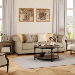 Coffee Table Round Center Table With Storage Shelf Wood Circle Coffee Table With Sturdy Metal Legs 14 Coffee Table Round Center Table With Storage Shelf Wood Circle Coffee Table With Sturdy Metal Legs -Garvee Sales GUEST 1f97f7d9 c0cd 49ad 8894 3015632d323f