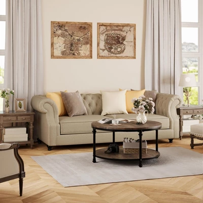 Coffee Table Round Center Table With Storage Shelf Wood Circle Coffee Table With Sturdy Metal Legs 7 Coffee Table Round Center Table With Storage Shelf Wood Circle Coffee Table With Sturdy Metal Legs - Image 7