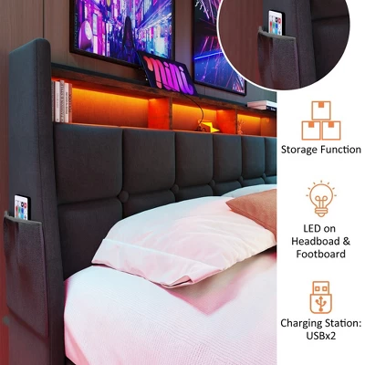 Queen Size Bed Frame With Hydraulic Storage,Upholstered Headboard,RGB LED Light And USB Charging 2 Queen Size Bed Frame With Hydraulic Storage,Upholstered Headboard,RGB LED Light And USB Charging - Image 2