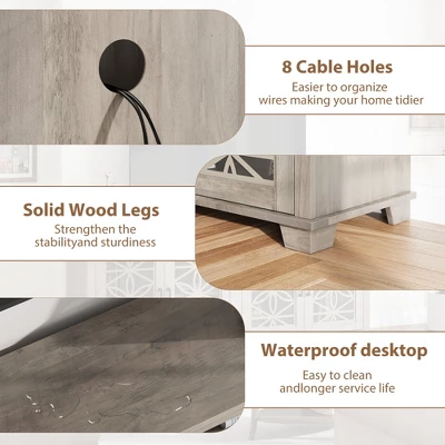 Farmhouse TV Stand For 80 Inch, Mid Century Modern Entertainment Center With LED Lights And Storage, Wooden Media Cabinet Furniture 5 Farmhouse TV Stand For 80 Inch, Mid Century Modern Entertainment Center With LED Lights And Storage, Wooden Media Cabinet Furniture - Image 5