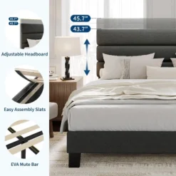 Full/ Queen/ King Bed Frame With Adjustable Headboard, Fabric Upholstered And Wooden Slats Support, Heavy Duty Mattress Foundation 13 Full/ Queen/ King Bed Frame With Adjustable Headboard, Fabric Upholstered And Wooden Slats Support, Heavy Duty Mattress Foundation -Garvee Sales GUEST 20b918ab 27dd 4469 8393 72cbb4f949d6