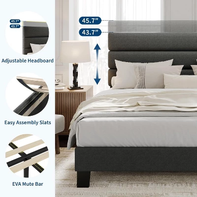 Full/ Queen/ King Bed Frame With Adjustable Headboard, Fabric Upholstered And Wooden Slats Support, Heavy Duty Mattress Foundation 4 Full/ Queen/ King Bed Frame With Adjustable Headboard, Fabric Upholstered And Wooden Slats Support, Heavy Duty Mattress Foundation - Image 4