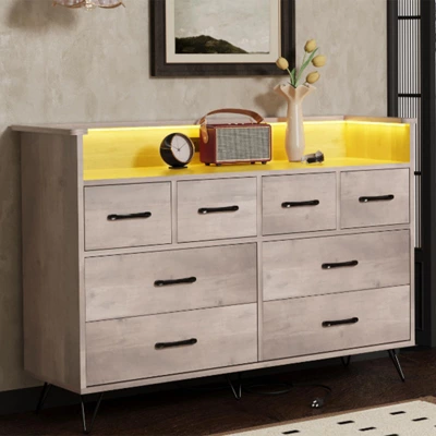 Dresser With Power Outlet And LED Lights, Wood 8 Drawer Dresser For Bedroom, Modern Chest Of Drawers For Closet, Living Room 11 Dresser With Power Outlet And LED Lights, Wood 8 Drawer Dresser For Bedroom, Modern Chest Of Drawers For Closet, Living Room - Image 11
