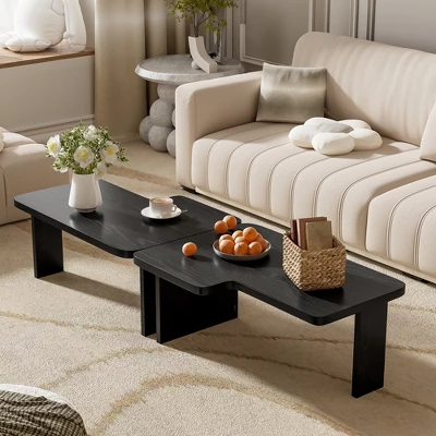 35" Modern Coffee Table Set Of 2, Rectangular Nesting Coffee Table, Wooden Irregular Splicing Coffee Table For Living Room Bedroom Office 2 35" Modern Coffee Table Set Of 2, Rectangular Nesting Coffee Table, Wooden Irregular Splicing Coffee Table For Living Room Bedroom Office - Image 2
