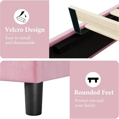 Twin/Full/Queen/King Size Bed Frame With Upholstered Headboard, Wood Slat Platform, No Box Spring Needed, Noise-Free, Easy Assembly, Pink 4 Twin/Full/Queen/King Size Bed Frame With Upholstered Headboard, Wood Slat Platform, No Box Spring Needed, Noise-Free, Easy Assembly, Pink - Image 4