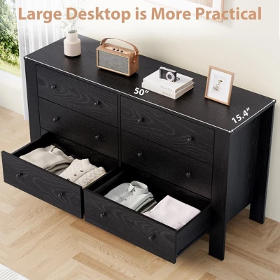 6 Drawer Dresser For Bedroom, Modern Double Dresser Organizer With Storage Drawers, Wooden Chests Of Drawers For Bedroom, Entryway, Hallway 5 6 Drawer Dresser For Bedroom, Modern Double Dresser Organizer With Storage Drawers, Wooden Chests Of Drawers For Bedroom, Entryway, Hallway - Image 5