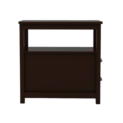 Side Table Wooden Narrow Nightstand With 2 Drawers And Open Storage Shelf, Freestanding Multi-functional Sofa End Table, Brown 3 Side Table Wooden Narrow Nightstand With 2 Drawers And Open Storage Shelf, Freestanding Multi-functional Sofa End Table, Brown - Image 3