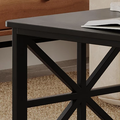 2-Tier Coffee Table For Small Spaces, X-Frame Living Room Low Coffee Table With Storage Shelf 6 2-Tier Coffee Table For Small Spaces, X-Frame Living Room Low Coffee Table With Storage Shelf - Image 6