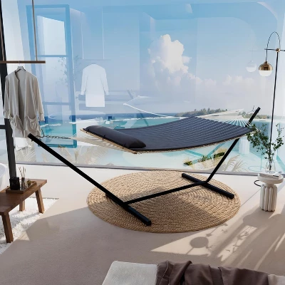 Double Hammock With Stand – 2 Person 350lbs Capacity, Portable Steel Frame & Comfort Pad For Indoor/Outdoor Use (Quick Assembly) 1 Double Hammock With Stand – 2 Person 350lbs Capacity, Portable Steel Frame & Comfort Pad For Indoor/Outdoor Use (Quick Assembly)