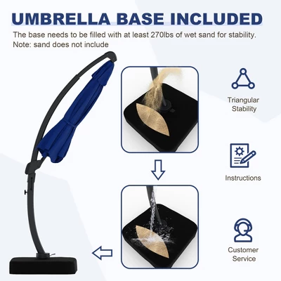 Outdoor Large Round Aluminum Offset Umbrella, Heavy Duty Offset Umbrella With 360¡ãRotation, Offset Patio Cantilever UmbrellaS With Base Included 4 Outdoor Large Round Aluminum Offset Umbrella, Heavy Duty Offset Umbrella With 360¡ãRotation, Offset Patio Cantilever UmbrellaS With Base Included - Image 4