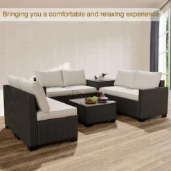 Garvee 8-Piece Outdoor Patio Furniture Set - 6 Seat Rattan Patio Conversation Sets With Glass Coffee Table And Hidden Storage Box -Garvee Sales GUEST 2252872f 9454 4521 9828 61de5a520c24