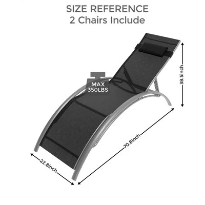 Set Of 2 Beach Chaise Lounges - Aluminum Pool Lounge Chairs Adjustable Backrest For Patio, Backyard, Vacation Home, Black 1 Set Of 2 Beach Chaise Lounges - Aluminum Pool Lounge Chairs Adjustable Backrest For Patio, Backyard, Vacation Home, Black