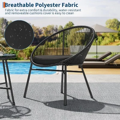 3 Pieces Outdoor Acapulco Chair Patio Bistro Set With Glass Top Table, Modern Patio Conversation Chairs Set Of 2 For Balcony, Garden, Backyard 6 3 Pieces Outdoor Acapulco Chair Patio Bistro Set With Glass Top Table, Modern Patio Conversation Chairs Set Of 2 For Balcony, Garden, Backyard - Image 6