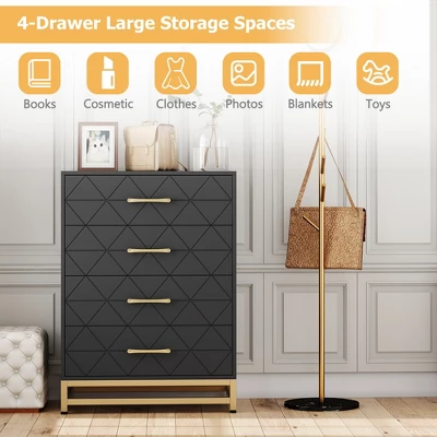 Dresser For Bedroom With 4 Drawer, Modern Dressers Chest Of Drawers, With Wide Drawers And Metal Handles, Wood Dressers, Black 6 Dresser For Bedroom With 4 Drawer, Modern Dressers Chest Of Drawers, With Wide Drawers And Metal Handles, Wood Dressers, Black - Image 6