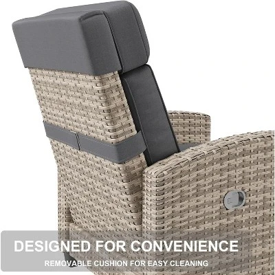 Outdoor Recliner Chair W/Adjustable Backrest+Footrest, 150° Lay Flat Rattan Patio Recliner With Air Pump+Flip-Up Table+Removable Cushion 5 Outdoor Recliner Chair W/Adjustable Backrest+Footrest, 150° Lay Flat Rattan Patio Recliner With Air Pump+Flip-Up Table+Removable Cushion - Image 5