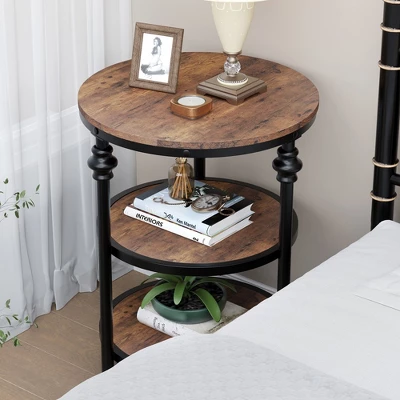 Whizmax End Table 3-Tier Round Side Table Living Room Accent Table With Storage Shelf, Wood Bed Side Table/Night Stand For Bedroom, Small Spaces 4 Whizmax End Table 3-Tier Round Side Table Living Room Accent Table With Storage Shelf, Wood Bed Side Table/Night Stand For Bedroom, Small Spaces - Image 4