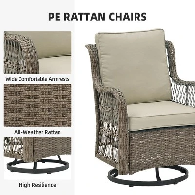 Whizmax Patio Wicker Chairs Swivel Rocker - Outdoor Swivel Rocking Chairs Set Of 2 With Rattan Side Table, Patio Swivel Glider Chair For Patio Porch 4 Whizmax Patio Wicker Chairs Swivel Rocker - Outdoor Swivel Rocking Chairs Set Of 2 With Rattan Side Table, Patio Swivel Glider Chair For Patio Porch - Image 4