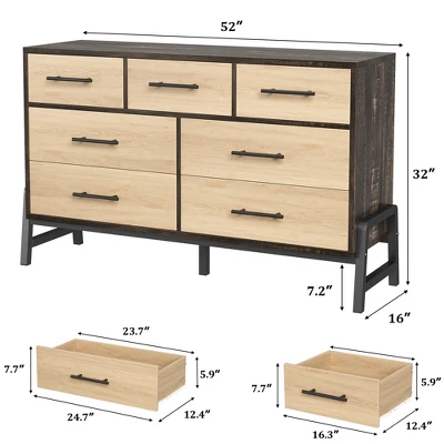 7 Dresser For Bedroom, 52" Wide Dresser, Wide Drawer With Storage Freestanding, Wooden Storage Chest For Living Room, Bedroom 8 7 Dresser For Bedroom, 52" Wide Dresser, Wide Drawer With Storage Freestanding, Wooden Storage Chest For Living Room, Bedroom - Image 8