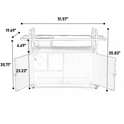 Outdoor Bar Table, Wicker Bar Cart With Cabinet, Patio Serving Cart With Steel Top, With A Ice Bucket, Lockable Wheels, Side Basket 7 Outdoor Bar Table, Wicker Bar Cart With Cabinet, Patio Serving Cart With Steel Top, With A Ice Bucket, Lockable Wheels, Side Basket - Image 7