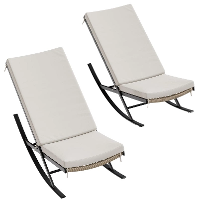 Outdoor Rocking Chairs Set Of 2, Indoor Lounge Rocker Chair With Padded Cushion & Metal Frame & Rattan Seat, For Garden, Backyard, Lawn, Patio 1 Outdoor Rocking Chairs Set Of 2, Indoor Lounge Rocker Chair With Padded Cushion & Metal Frame & Rattan Seat, For Garden, Backyard, Lawn, Patio
