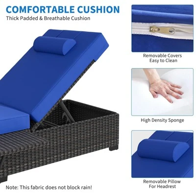 Set Of 2 Outdoor Adjustable Wicker Lounge Chairs With Soft Cushions, Chaise Recliner For Garden, Pool, Deck – Gray And Taupe 2 Set Of 2 Outdoor Adjustable Wicker Lounge Chairs With Soft Cushions, Chaise Recliner For Garden, Pool, Deck – Gray And Taupe - Image 2