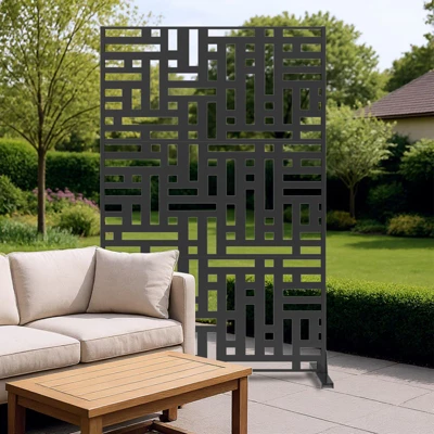 Metal Privacy Screen Outdoor 71"x47", Freestanding Decorative Privacy Fence Panel For Patio, Balcony, Deck, Garden, Black 7 Metal Privacy Screen Outdoor 71"x47", Freestanding Decorative Privacy Fence Panel For Patio, Balcony, Deck, Garden, Black - Image 7