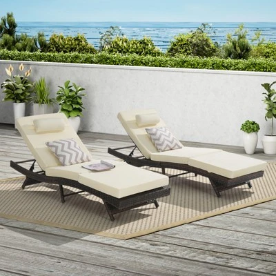 Outdoor Chaise Lounge Chair Set Of 2, Wicker Reclining Lounge With Adjustable Backrest & Cushion, Sunbathing Chair For Patio Pool Garden 7 Outdoor Chaise Lounge Chair Set Of 2, Wicker Reclining Lounge With Adjustable Backrest & Cushion, Sunbathing Chair For Patio Pool Garden - Image 7