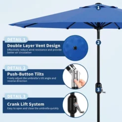 Patio Umbrella 9ft, Table Umbrella Outdoor Patio UV Protection With Crank Lift & Push Button Tilt, 8 Sturdy Ribs For Yard, Deck, Pool