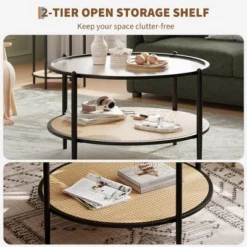 30" Rattan Coffee Table, 2-Tier Round End Table With Storage, Round Water-Wave Glass Metal Center Tables 12 30" Rattan Coffee Table, 2-Tier Round End Table With Storage, Round Water-Wave Glass Metal Center Tables -Garvee Sales GUEST 24d95903 fbbf 4c56 aef7 88adea8eee4f